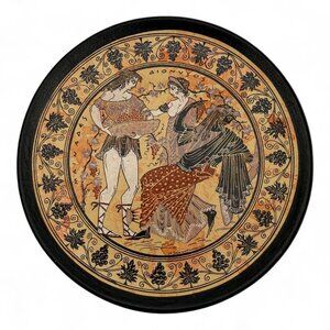 Greek Ceramic Decorative Plate With Mythological Design & Black Border 6" Handma